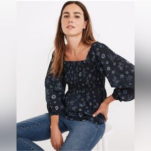 Madewell Lucie Smocked Peplum Top in Cottage Floral